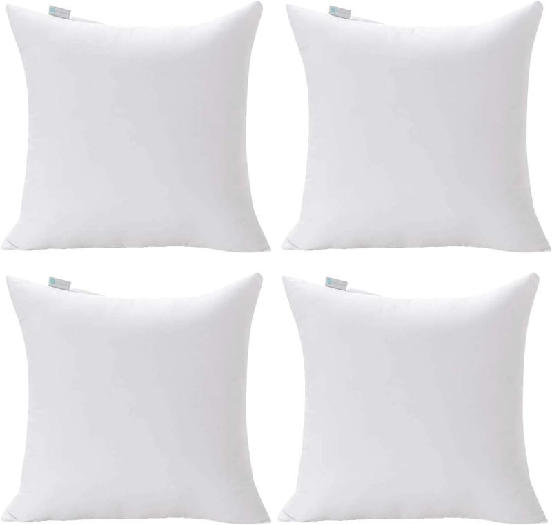 Photo 1 of Acanva 20 x 20 Premium Polyester Stuffer Square Form Sham Throw Pillow Inserts, 4 Count (Pack of 1), White
