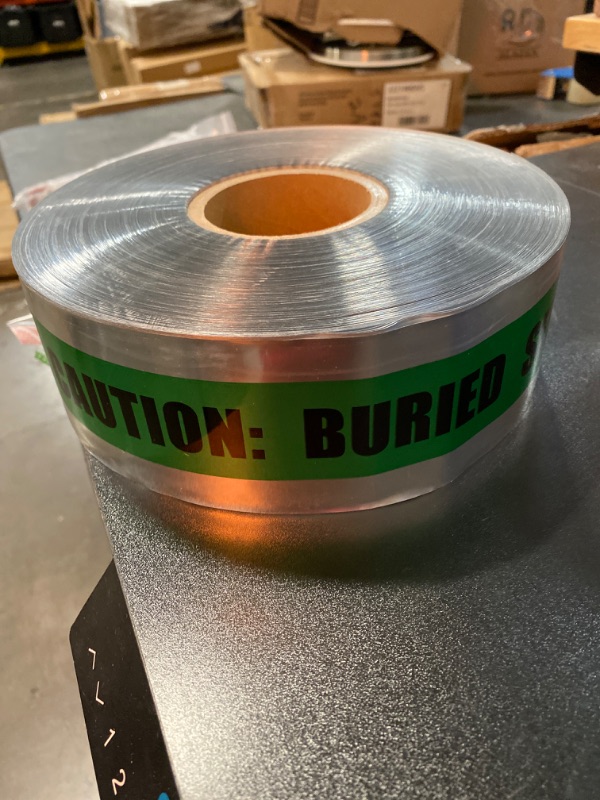 Photo 2 of Presco Underground Detectable Tape: 3 in. x 1000 ft. (Green with Black "CAUTION BURIED SEWER LINE BELOW" printing) NEW 
