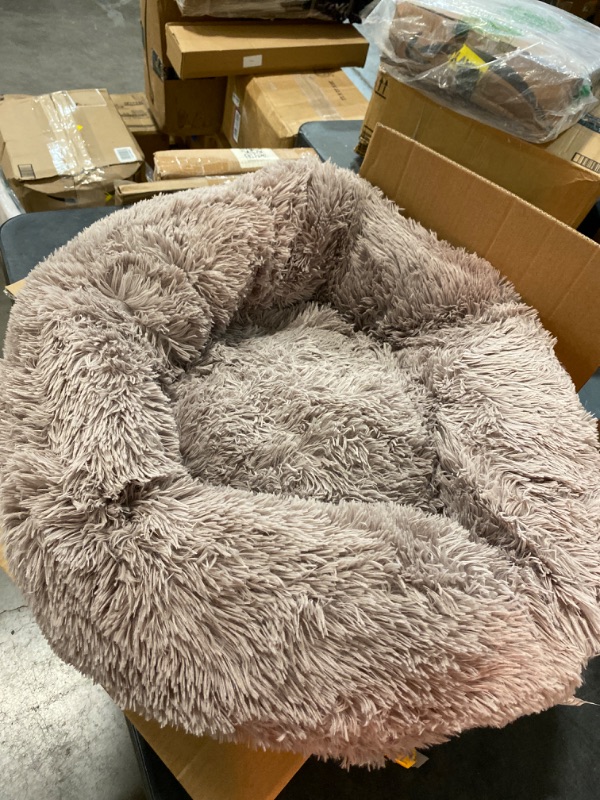 Photo 2 of Comfortable Donut Cuddler Round Dog Bed, Pet Dog Bed Warm Fleece Round Dog Kennel House Long Plush Winter for Medium Large Dogs Cats Soft Cushion Mat-18 inch with Anti Slip Bottom
