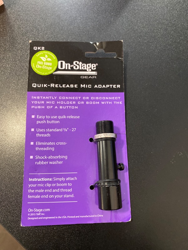 Photo 2 of On-Stage QK-2B Quik-Release Mic Adapter (For Quick, Easy Microphone Interchange, Screwless Mount with Push-Button Release and Click-Together Connection, 5/8"-27 Threading, Shock Absorbent, Black.