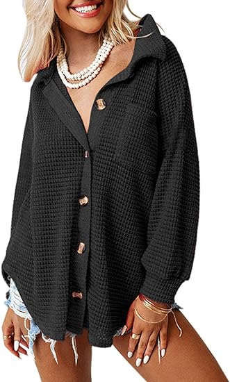 Photo 1 of Dokotoo Womens Waffle Knit Shacket Jacket Casual Long Sleeve Button Down Shirts Dressy Blouses Tops XL
