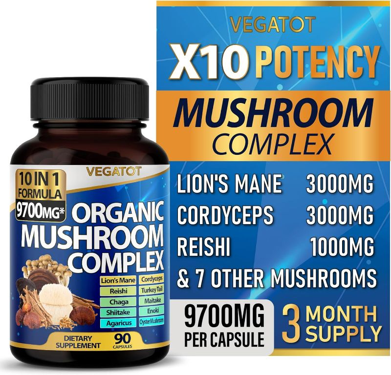 Photo 1 of 10 in 1 High Strength Mushroom Supplement 9,700MG - Lions Mane, Cordyceps, Reishi - Brain Supplements for Memory and Focus ** 3-Month Supply
