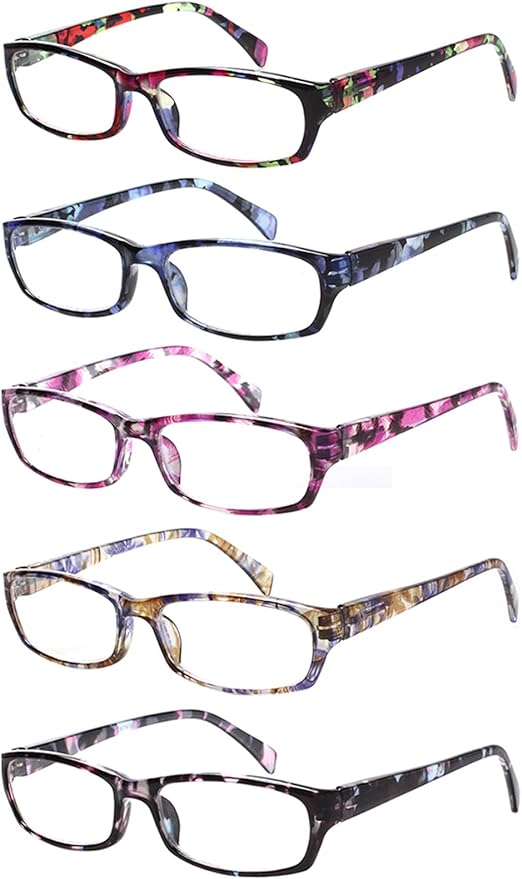 Photo 1 of Kerecsen Reading Glasses 5 Pairs Fashion Ladies Readers Spring Hinge with Pattern Print Eyeglasses for Women
