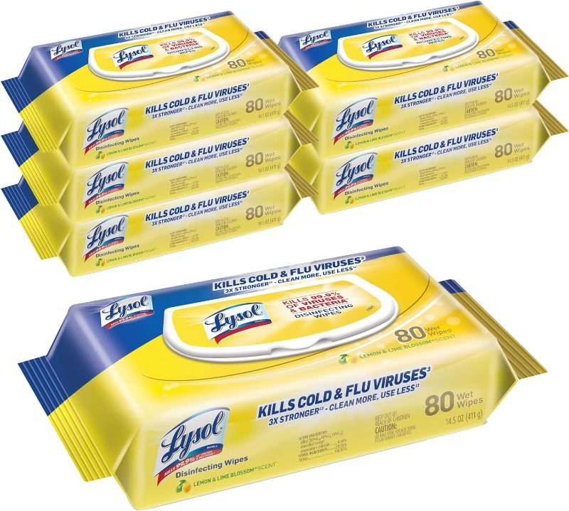 Photo 1 of Lysol Disinfectant Handi-Pack Wipes, Multi-Surface Antibacterial Cleaning Wipes, for Disinfecting and Cleaning, Lemon and Lime Blossom, 480 Count (Pack of 6)

