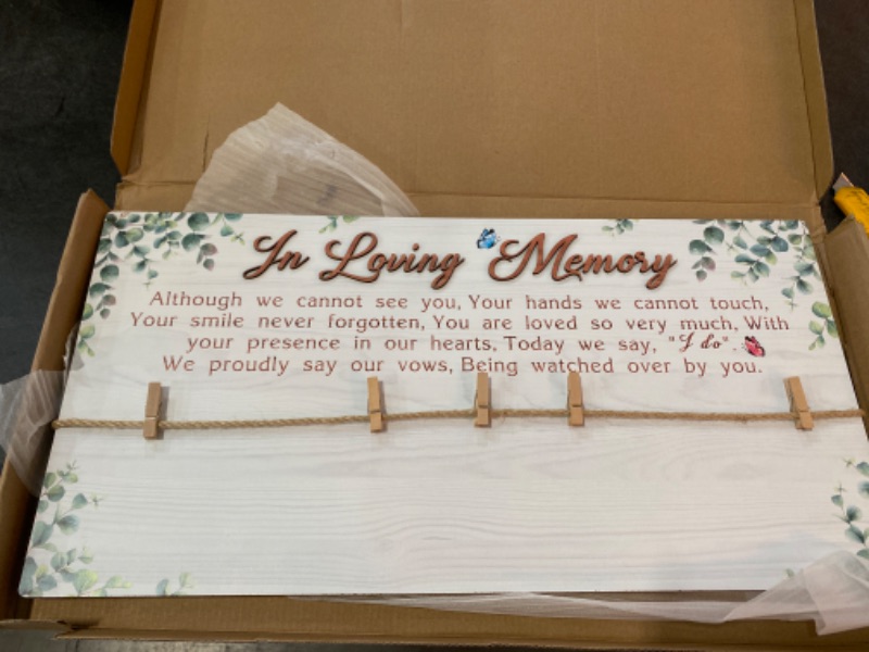 Photo 2 of BINCUE 3D in Loving Memory Wedding Sign 20x10 Inch with 5 Clips, Wedding Decor to Honor Souls, Wedding Memory Table Sign, Wedding Remembrance Sign
