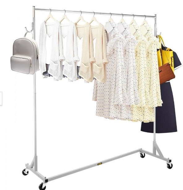 Photo 1 of VEVOR Z Rack, Industrial Grade Z Base Garment Rack, Height Adjustable Rolling Z Rack, Sturdy Steel Z Base Clothing Rack w/Lockable Casters for Home Garment Store Display Commercial Use (Silver)
