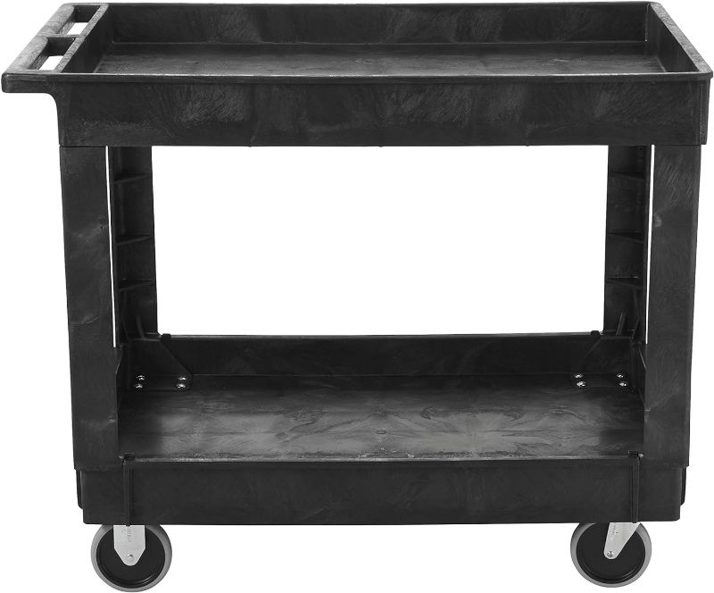 Photo 1 of Rubbermaid Commercial Products 2-Shelf Utility/Service Cart, Medium, Lipped Shelves, Standard Handle, 500 lbs. Capacity, for Warehouse/Garage/Cleaning/Manufacturing
