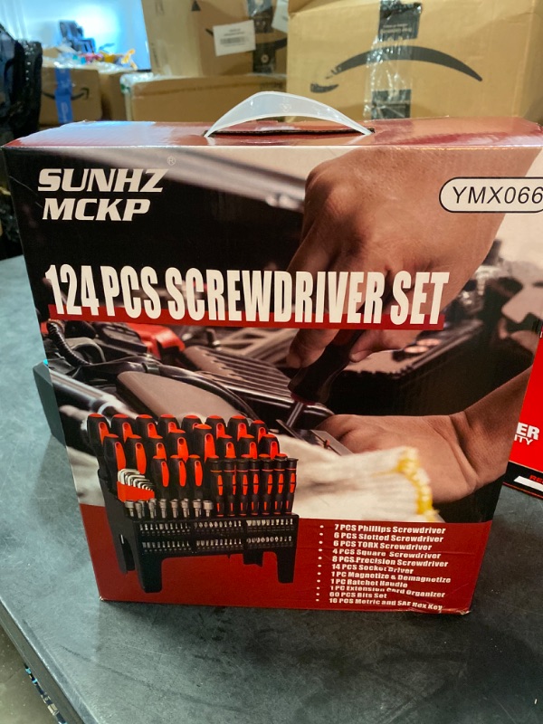 Photo 1 of SUNHZMCKP 124-Piece Magnetic Screwdriver set, Includes Slotted, Phillips, Pozidriv, Hex, Torx and Precision Screwdriver, ratcheting screwdriver and nut drivers With Storage rack
