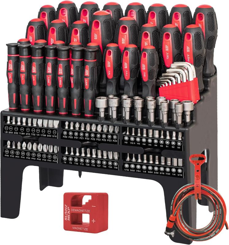 Photo 1 of SUNHZMCKP 124-Piece Magnetic Screwdriver set, Includes Slotted, Phillips, Pozidriv, Hex, Torx and Precision Screwdriver, ratcheting screwdriver and nut drivers With Storage rack

