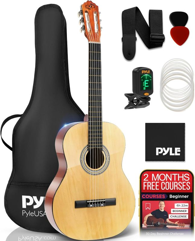 Photo 1 of Pyle Beginner Acoustic Guitar Kit, 3/4 Junior Size All Wood Instrument for Kids, Adults, 36" Natural Ash
