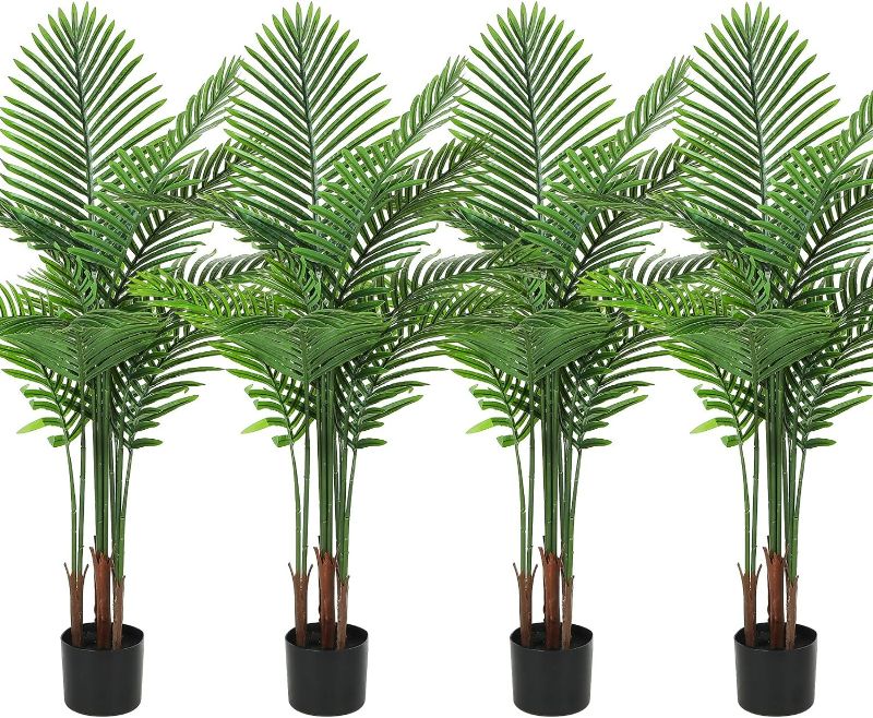 Photo 1 of  4 Pack Artificial Areca Palm Plant Fake Palm Tree, Faux Plant for Home Decor Indoor Outdoor Faux Areca Palm Tree in Pot for Home Office Housewarming Gift Modern Decoration (4 Feet)
