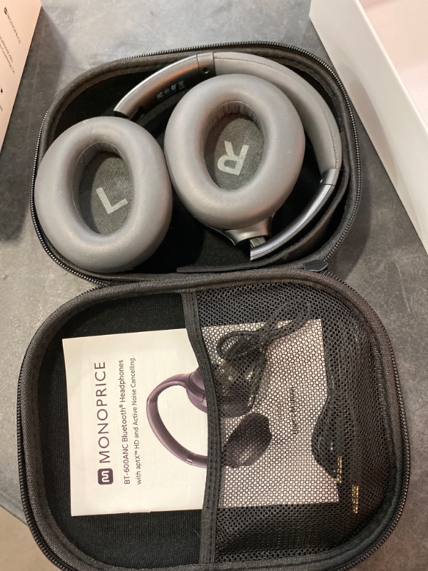 Photo 3 of Monoprice BT-600ANC Over Ear Headphones - Bluetooth 5, Active Noise Cancelling (ANC) Qualcomm aptX HD Audio, AAC, Touch Controls, Ambient Mode, 40 Hour Playtime, Carrying Case, Multi-Pairing