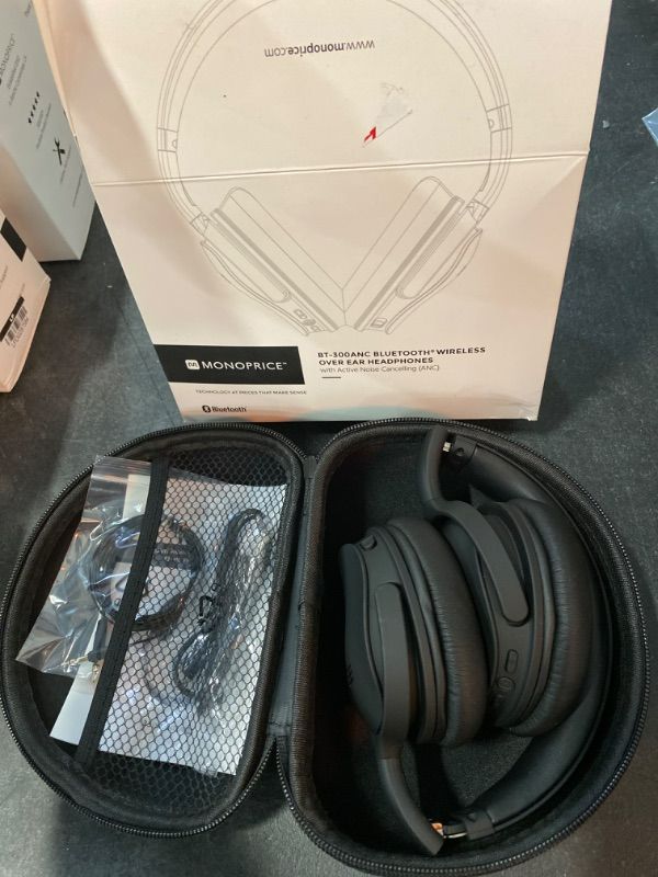 Photo 2 of Monoprice BT-300ANC Wireless Over Ear Headphones - Black with (ANC) Active Noise Cancelling, Bluetooth, Extended Playtime
