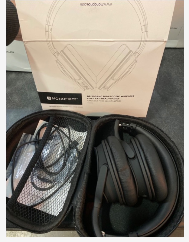 Photo 2 of Monoprice BT-300ANC Wireless Over Ear Headphones - Black with (ANC) Active Noise Cancelling, Bluetooth, Extended Playtime
