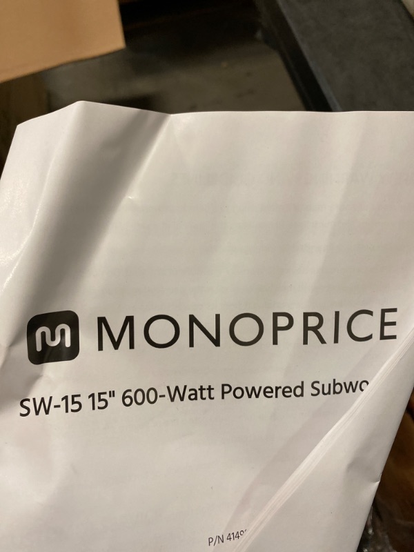 Photo 2 of Monoprice SW-15 15in 600 Watt RMS (800 Watt Peak) Powered Subwoofer
TRIED TESTING, POSSIBLY DOES NOT WORK DUE TO CIRCUIT BOARD ISSUE, SUBWOOFER LOOKS IN PERFECT CONDITION.
