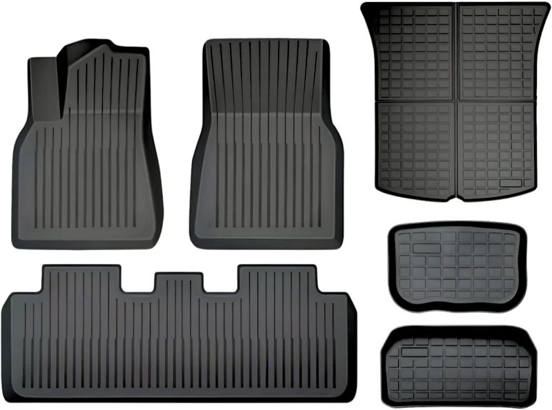 Photo 1 of SUPER LINER Floor Mats for Tesla Model Y 5-Seat 2021-2023 Custom Fit All Weather TPE Cargo Liner Cargo Trunk Accessories (Does NOT fit 7-Seat) (Floor Mats Full Set) 
