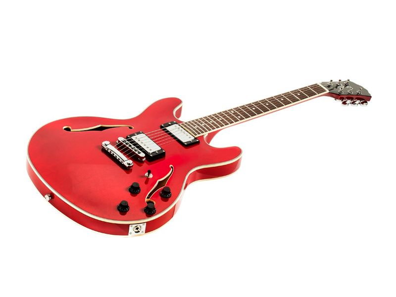 Photo 1 of Monoprice Indio Boardwalk Hollow Body Electric Guitar with Gig Bag, Trans Red
