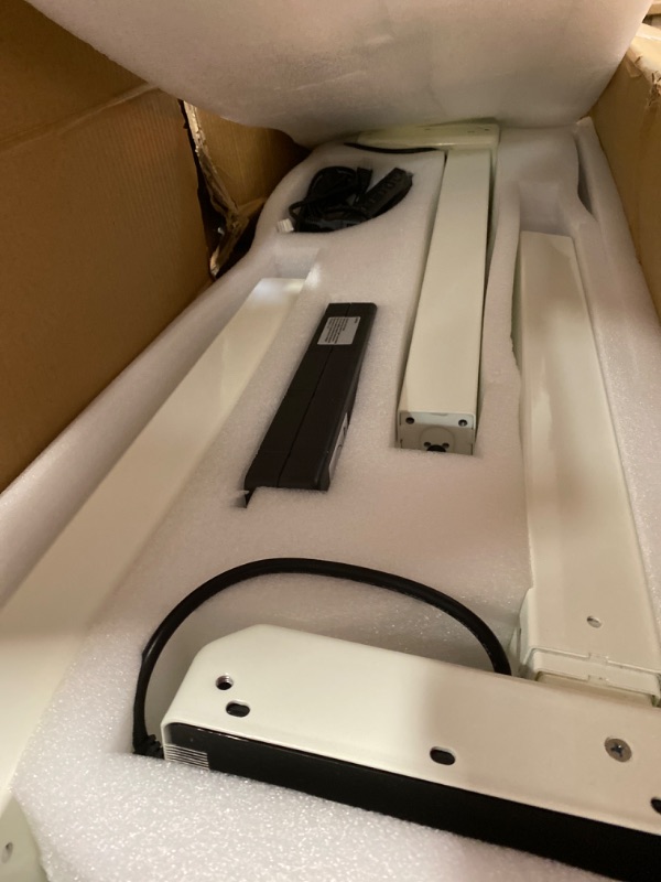 Photo 1 of Monoprice Triple Motor Height Adjustable Sit-Stand Corner Desk Frame - White, 3 Leg Corner, L Shaped Table Base, Programmable Memory Settings