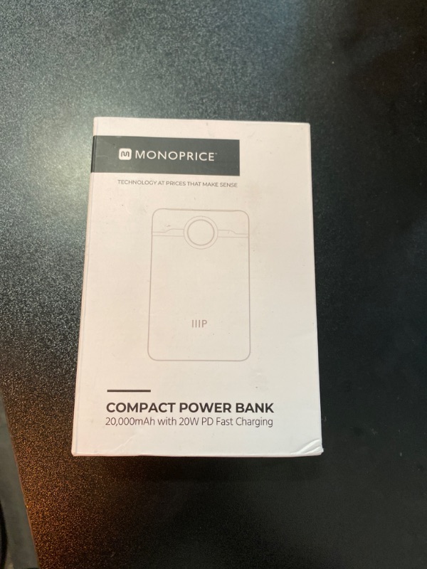 Photo 2 of Monoprice Compact 20,000 mAh Power Bank with PD 20W and QC 3.0 Fast Charging, Built-In Digital LED Display, Compatible with All Mobile Devices (SEALED) NEW
