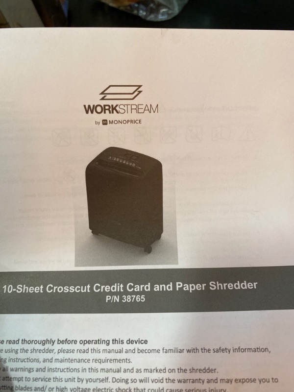 Photo 2 of Monoprice 10-Sheet Crosscut Paper and Credit Card Shredder With Built-in Casters, For Individual Workstation Or Desk Use - Workstream Collection

