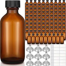 Photo 1 of 50 Pack 2 oz Glass Bottles with Lids with 5 Stainless Steel Funnels Glass Boston Bottle Hot Sauce Bottles Portable Syrup 