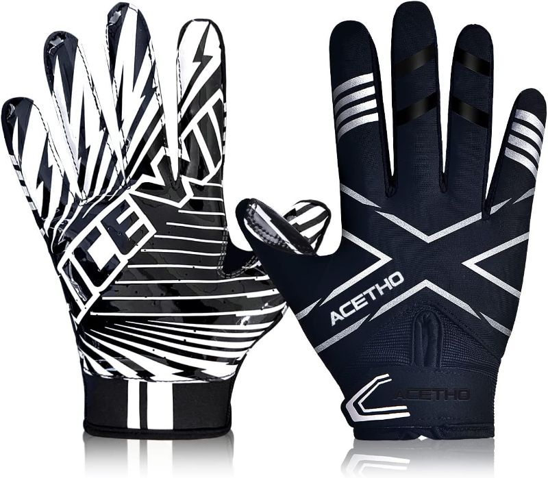 Photo 1 of (SMALL) ACETHO Football Gloves Adult Youth Football Receiver Gloves, Silicone Super Sticky Football Gloves and High Grip Football Gloves for Kids Men and Women