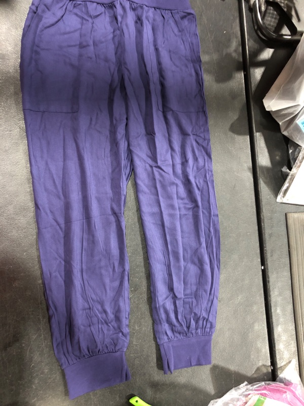 Photo 1 of (L) Modern Pajama Style Elastic High Waist Cross Trouser Blue With Pockets