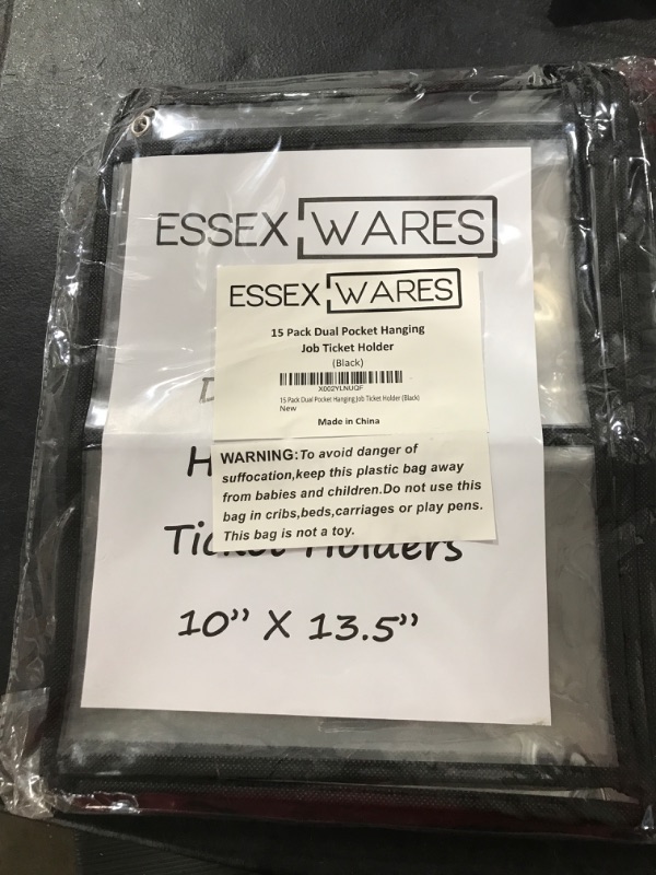 Photo 1 of 15 Pack Dual Hanging Job/Shop Ticket Holder (Black) - by Essex Wares - Use in Your Business or in a Classroom. Fits Standard 8.5 X 11 Sheets of Paper Plus Front Pocket to Store Small Items.