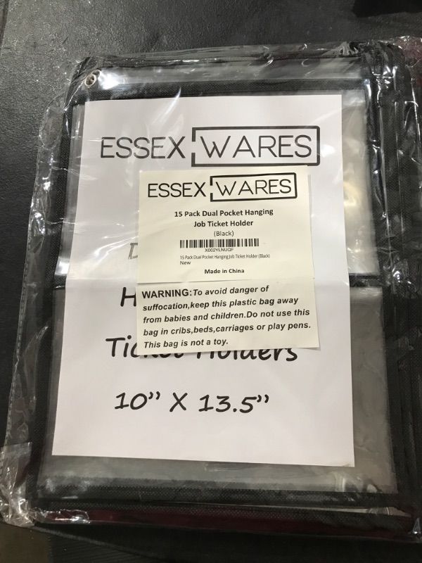 Photo 2 of 15 Pack Dual Hanging Job/Shop Ticket Holder (Black) - by Essex Wares - Use in Your Business or in a Classroom. Fits Standard 8.5 X 11 Sheets of Paper Plus Front Pocket to Store Small Items.