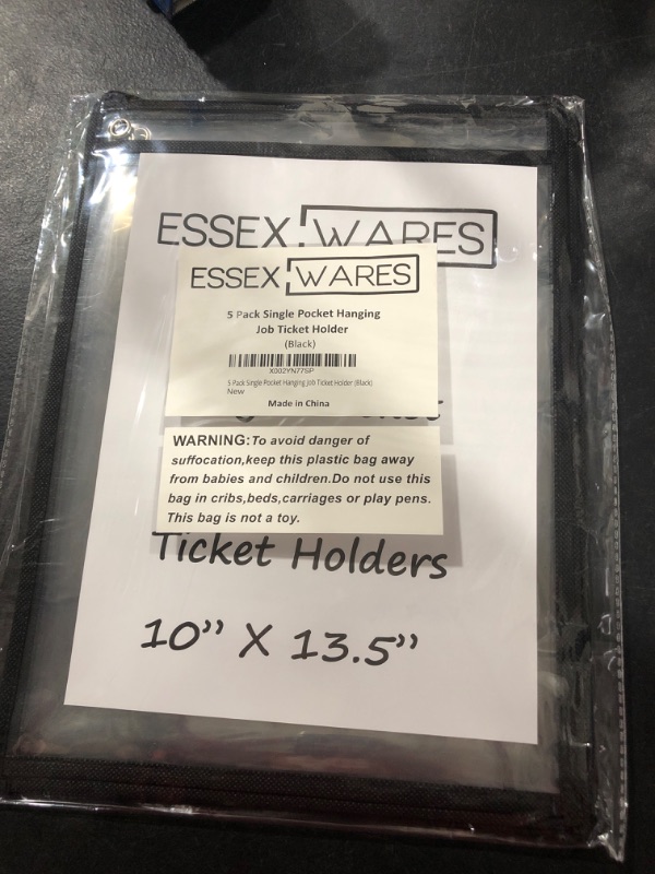 Photo 2 of 5 Pack Single Hanging Job/Shop Ticket Holder (Black) - by Essex Wares - Use in Your Business or in a Classroom. Fits Standard 8.5 X 11 Sheets of Paper and Can be Used as a Dry Erase Pocket.
