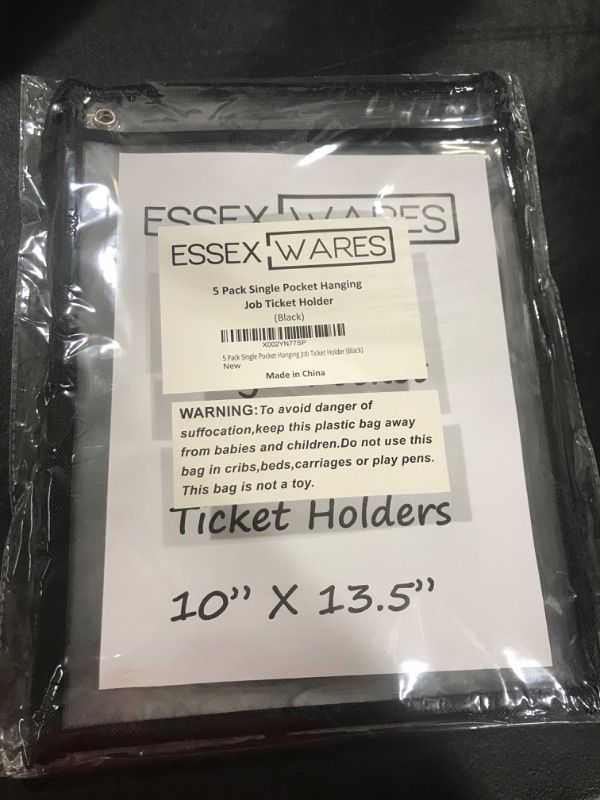 Photo 2 of 5 Pack Dual Hanging Job/Shop Ticket Holder (Black) - by Essex Wares - Use in Your Business or in a Classroom. Fits Standard 8.5 X 11 Sheets of Paper Plus Front Pocket to Store Small Items.