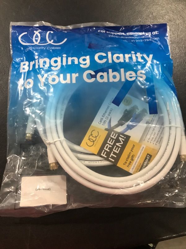 Photo 2 of Ultra Clarity Cables Coaxial Cable 12ft (2 Pack) - Triple Shielded RG6 Coax TV Cable Wire Cord in-Wall Rated Gold Plated Connectors Digital Audio Video with Male F Connector Pin (White) - 12 Feet
