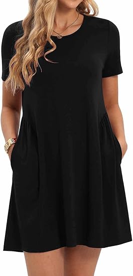 Photo 1 of CHARMYI Tshirt Dresses for Women Casual Summer Dress for Women Tunic Swing Loose Pleated T Shirt Dress for Women with Pockets / SIZE MEDIUM 