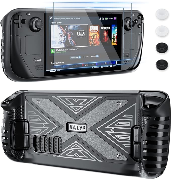 Photo 1 of GLDRAM Upgrade Case for Steam Deck, TPU Cover for Valve Steam Deck, Protective Accessories with 2 Screen Protectors, 4 Thumb Grip Caps, Black Skin for Steam Deck Console, Shock-Absorption, Non-Slip
