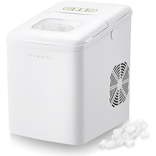 Photo 1 of CROWNFUL Ice Maker Machine for Countertop, 9 Bullet Ice Cubes S/L Ready in 7 Minutes, 26lbs/24H, Auto self-Cleaning, Portable Small Ice Maker with Scoop and Basket, White
