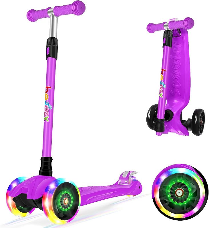 Photo 1 of BELEEV A5 Scooter for Kids, 3 Wheel Scooter for Toddlers Girls Boys, Extra-Wide Light-Up Wheels, 4 Adjustable Height, Lean to Steer, Three Wheel Kick Scooter for Children Ages 3-12 