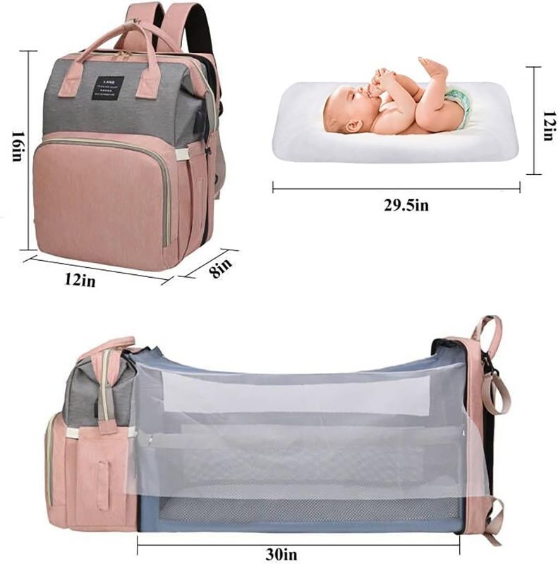 Photo 1 of ANWTOTU Baby Diaper Bag Backpack, Diaper Bag with Changing Station Girl Boy Diaper Bag, Large Capacity, 900d Excellent Oxford?Pink Grey?
