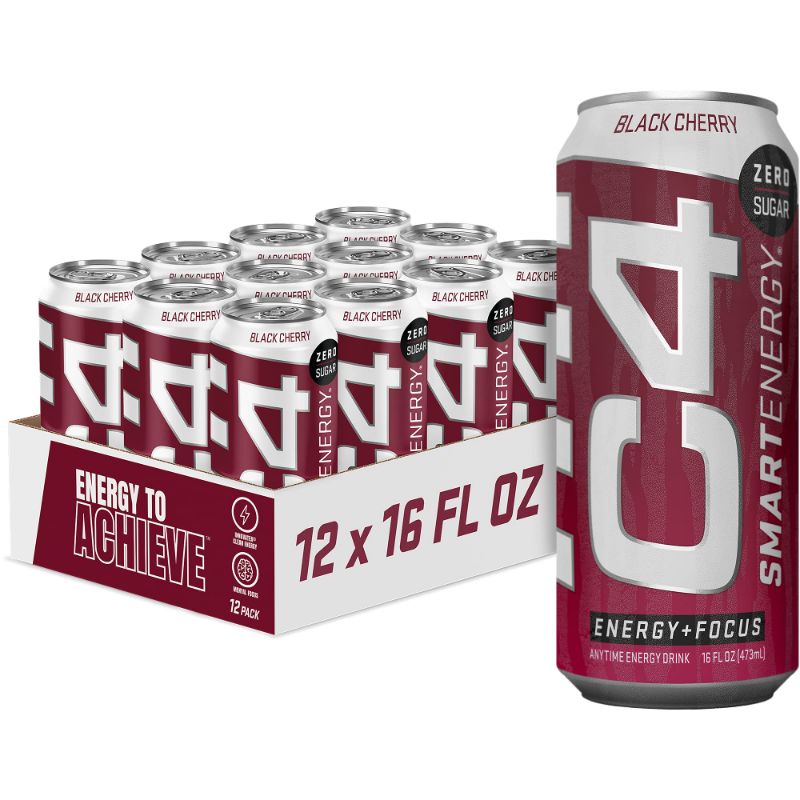 Photo 1 of C4 Smart Energy Drink - Sugar Free Performance Fuel & Nootropic Brain Booster, Coffee Substitute or Alternative | Black Cherry 16 Oz - 12 Pack--- EXP 07-2023