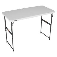 Photo 1 of 4 ft. One Hand Adjustable Height Fold-in-Half Table Almond
