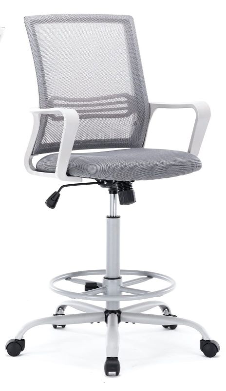 Photo 1 of Office Drafting Chair with Ergonomic Lumbar Support Armrests Standing Desk Chair, Grey