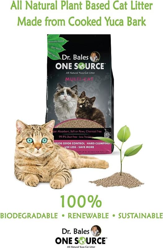 Photo 2 of  Dr Bales One Source - 100% Natural Cassava/Yuca Root Cat Litter - Sustainable - Dust Free Odor Control Premium Clumping Cat Litter