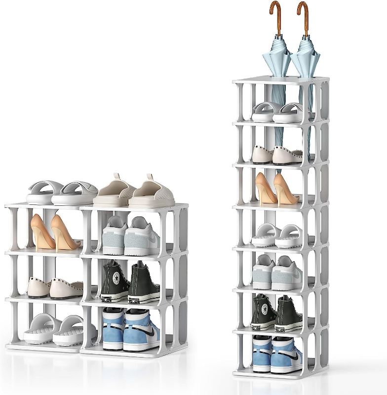 Photo 1 of 
White Shoe Rack Organizer 8 Tier Narrow Shoe Rack for Closet, Durable Modern Shoe Stand Stacker, Free Standing Shoe Racks Vertical Small Entryway Hallway