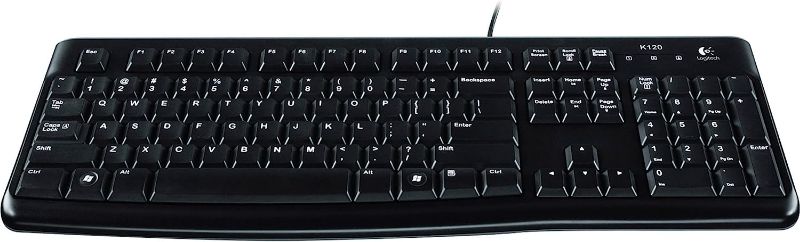 Photo 1 of Logitech K120 Wired Keyboard for Windows, Plug and Play, Full-Size, Spill-Resistant, Curved Space Bar, Compatible with PC, Laptop - Black