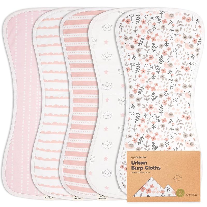 Photo 1 of 5-Pack Organic Burp Cloths for Baby Boys and Girls - Ultra Absorbent Burping Cloth, Burp Clothes, Newborn Towel - Milk Spit Up Rags - Burpy Cloth Bib for Unisex, Boy, Girl - Burp Cloths (Sweet Charm)