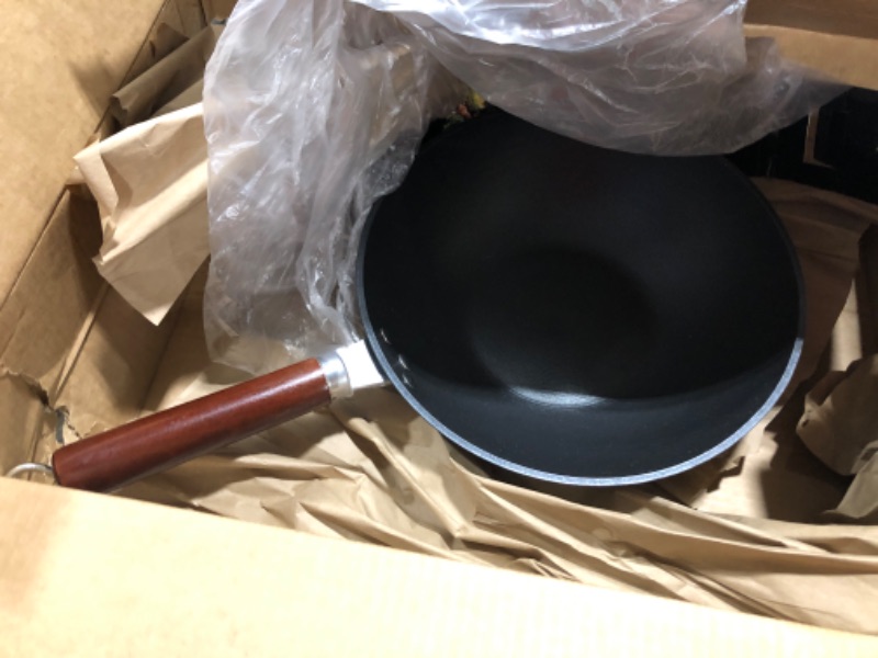 Photo 2 of 21st & Main Wok, Stir Fry Pan, Wooden Handle, 11 Inch, Lightweight Cast Iron, chef’s pan, pre-seasoned nonstick, for Chinese Japanese and other cooking