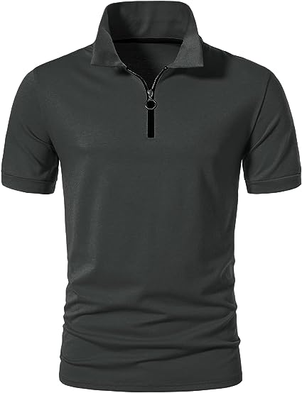 Photo 1 of A WATERWANG Men's Polo Shirts Short Sleeve Slim Fit, Zipper Lapel Golf T-Shirts Basic Designed 