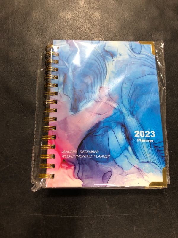 Photo 2 of 2023 Planner, Jan.- Dec. 2023, Weekly/ Monthly Planner with Tabs, Front Pocket, 6.5" x 8.5" x .75", Medium Size, Hardcover Front + Back, Thick Pages + Twin Wire Binding, Daily Organizer