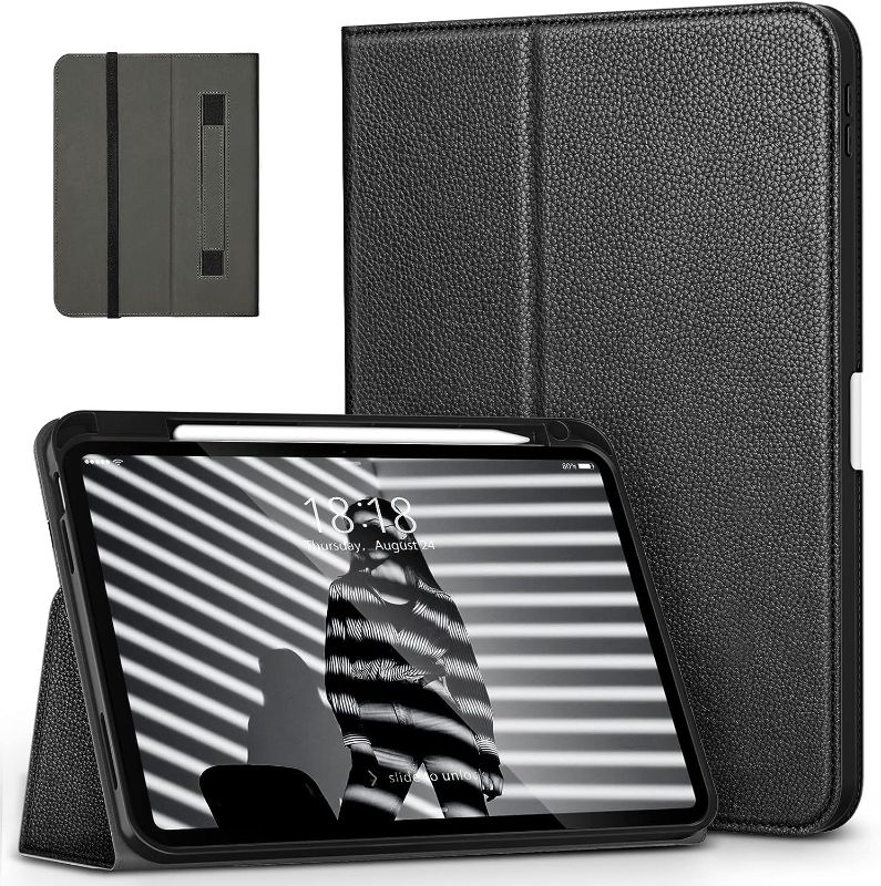 Photo 1 of DTTO Folio Case for iPad 10th Generation - [Built-in Pencil Holder] Premium Vegan Leather Stand Folding Cover for iPad 10.9 Inch 2022, Auto Wake/Sleep, Black