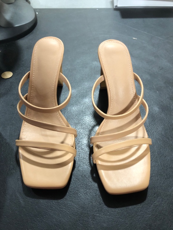 Photo 2 of 10 Brown  Women's High Heels Square Toe Sandals Block Heeled Strappy Mules Backless Slippers 