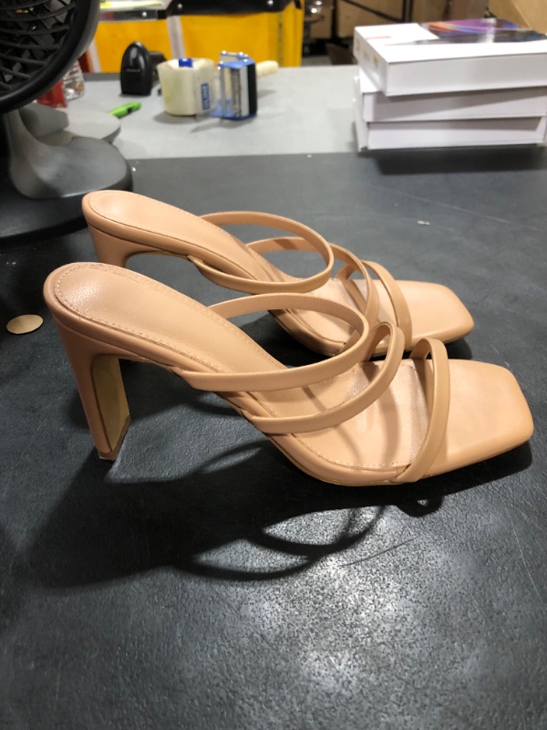 Photo 3 of 10 Brown  Women's High Heels Square Toe Sandals Block Heeled Strappy Mules Backless Slippers 